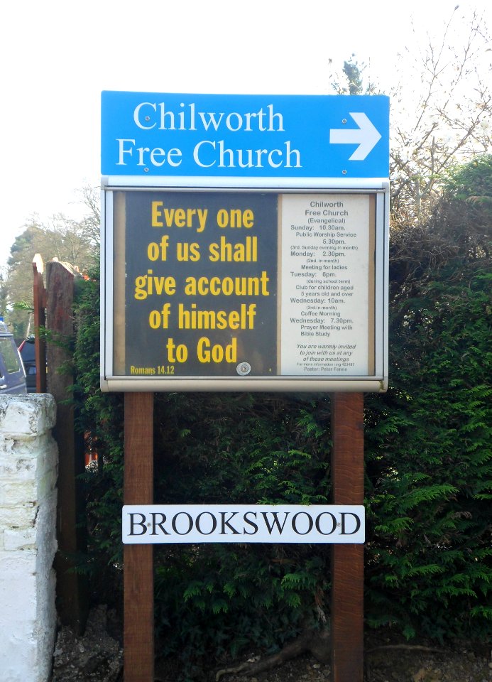 Chilworth Free Church, Brookswood, Chilworth (March 2014) (Info Sign)