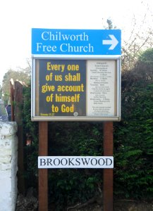 Chilworth Free Church, Brookswood, Chilworth (March 2014) (Info Sign)