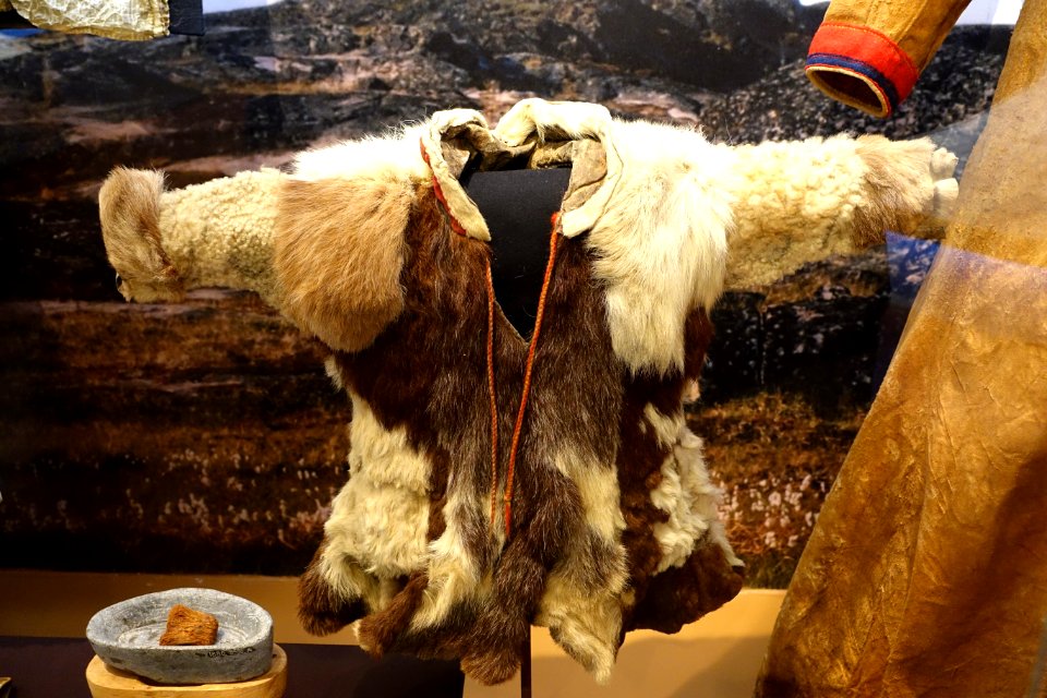 Child's coat, Sami people, Torne Lapland, Sweden, reindeer fur and sheepskin, No. 1933.14.0011 - Etnografiska museet - Stockholm, Sweden - DSC01298