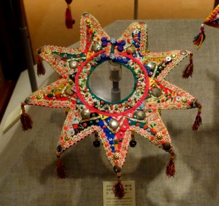 Child's collar embroidered with animal patterns and decorated with small mirrors, beads, sequins, and tassels, Hoklo - Hong Kong Museum of History - DSC00930