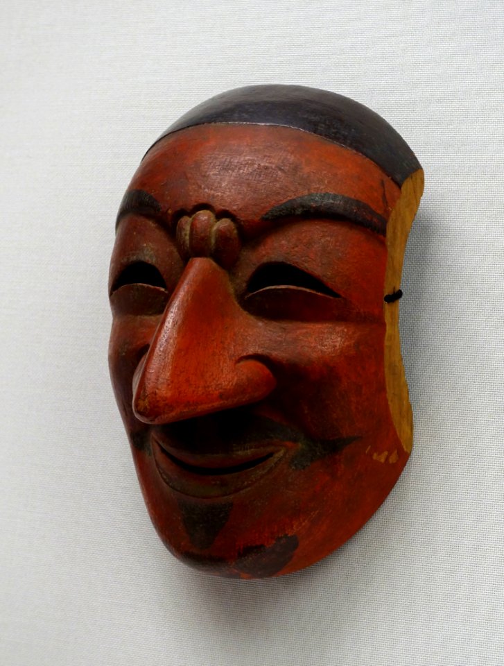 Chikyu bugaku mask, formerly passed down at Niutsuhime Jinja, Wakayama, Japan, Kamakura period, 1200s-1300s AD, wood with polychromy - Tokyo National Museum - Tokyo, Japan - DSC09054