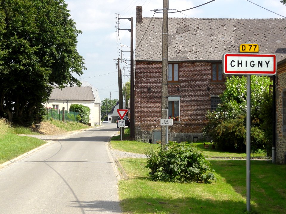 Chigny (Aisne) city limit sign