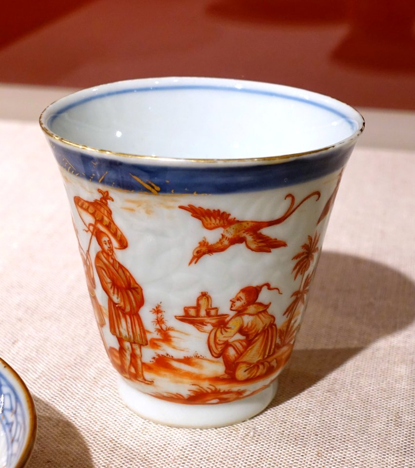 Chocolate cup and saucer (cup), Jindezhen, China, c. 1700, with later enameling attributed to Ignaz Preissler, Germany, porcelain - Peabody Essex Museum - DSC07763