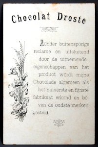 Chocolat Droste verzamelplaatje met meisje met fruitmand (achterzijde)
