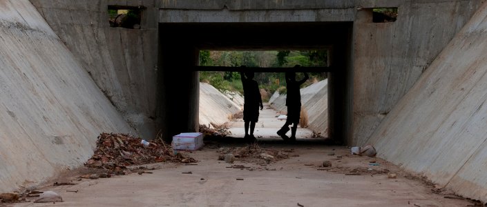 Childrens playin in bridge