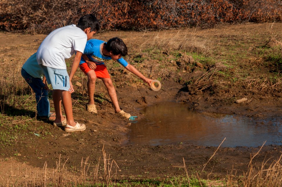 Childrens playing in lake