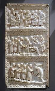 Christ and the Doctors, Wedding at Cana, Healing of the Leper, Metz, late 9th century, ivory - Bode-Museum - DSC03615