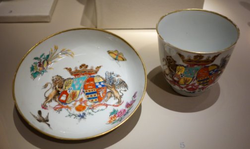 Chocolate cup and saucer, probably for French market, China, c. 1740, porcelain - Chazen Museum of Art - DSC02288