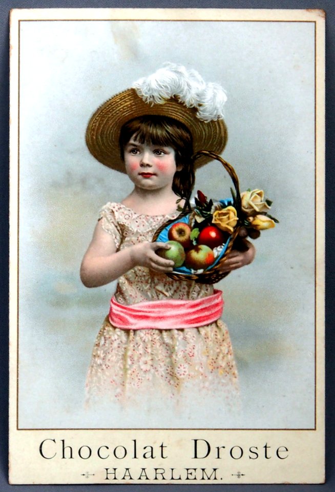 Chocolat Droste verzamelplaatje met meisje met fruitmand