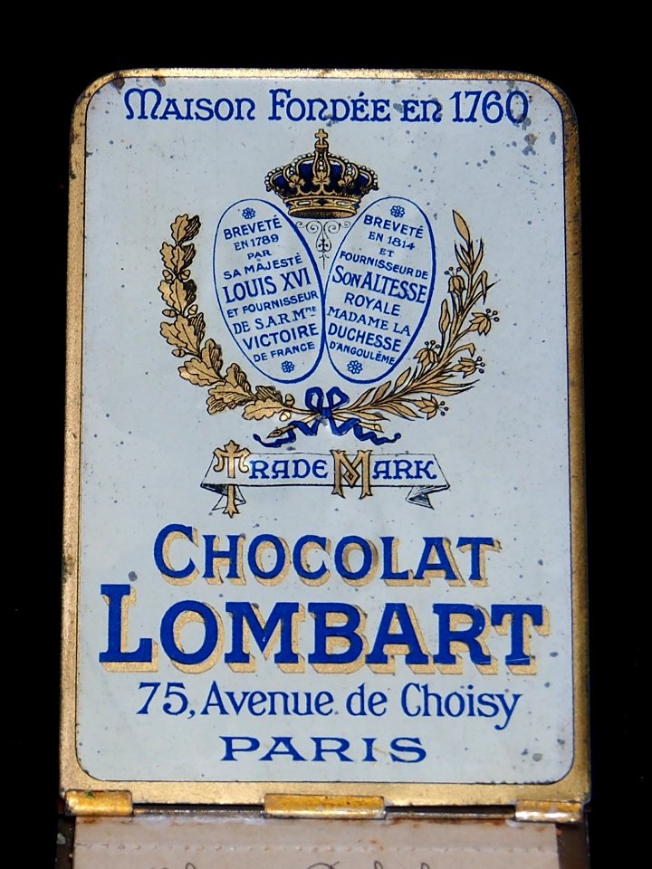 Chocolat Lombart, 75 Avenue de Choisy, Paris, tin notebook cover, foto1