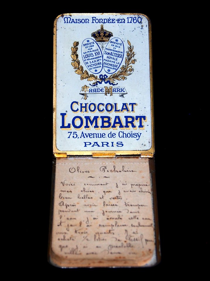 Chocolat Lombart, 75 Avenue de Choisy, Paris, tin notebook cover, foto2