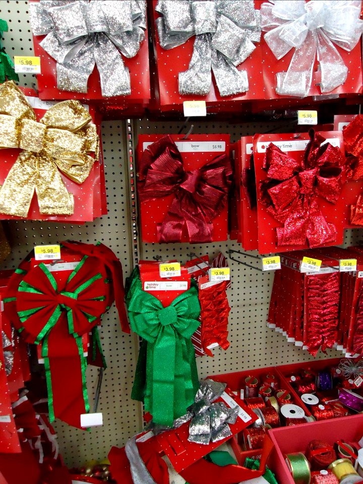 Christmas decorations in a store wreaths and bows 6