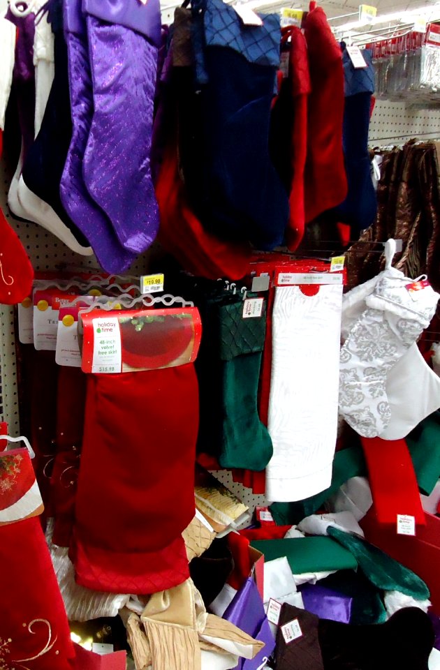 Christmas decorations in a store stockings 11