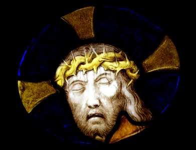 Christ's Head with Crown of Thorns, Leuven, c. 1525, stained glass - Museum M - Leuven, Belgium - DSC05023 photo