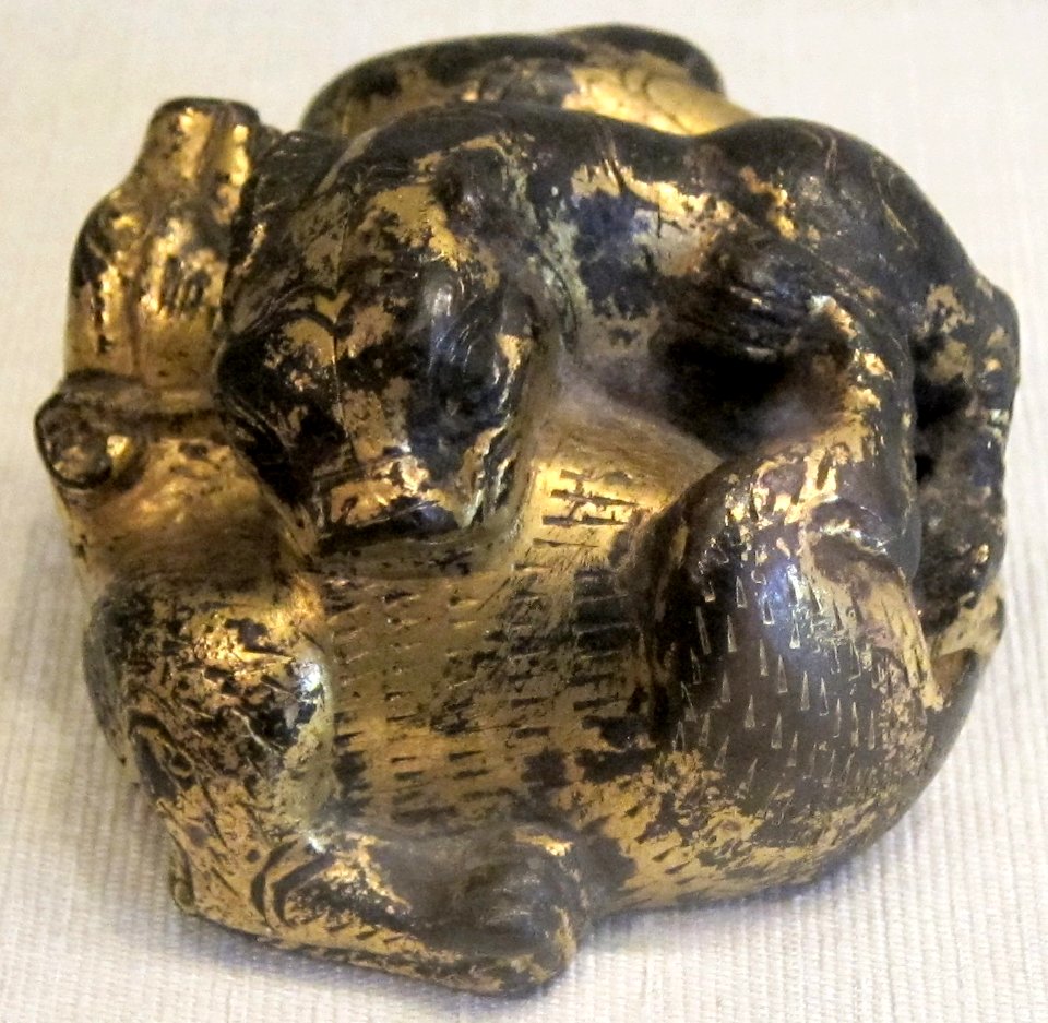 Chinese gilt bronze mat weight, Han dynasty (206 BCE-220CE) Honolulu Academy of Arts