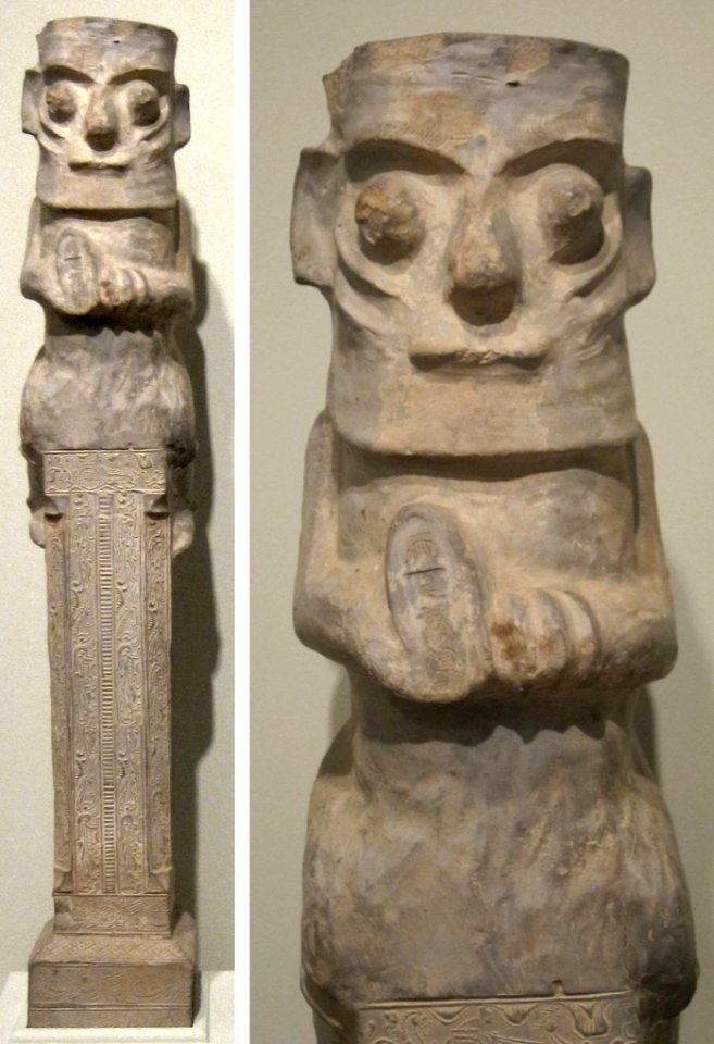 Chinese funerary pillar, Han dynasty, (206 BCE-220 CE), earthenware, HAA