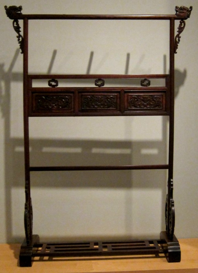 Chinese clothes rack, Qing dynasty, dated 1823, hongmu wood, Honolulu Academy of Arts