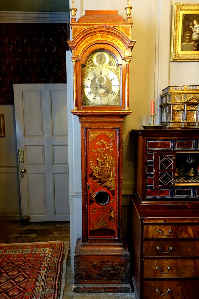 Chinoiserie tall clock by Philip Barnard, London, view 1 - Snowshill Manor - Gloucestershire, England - DSC09555