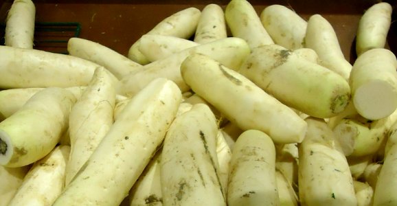 Chinese radishes at Asian supermarket in New Jersey