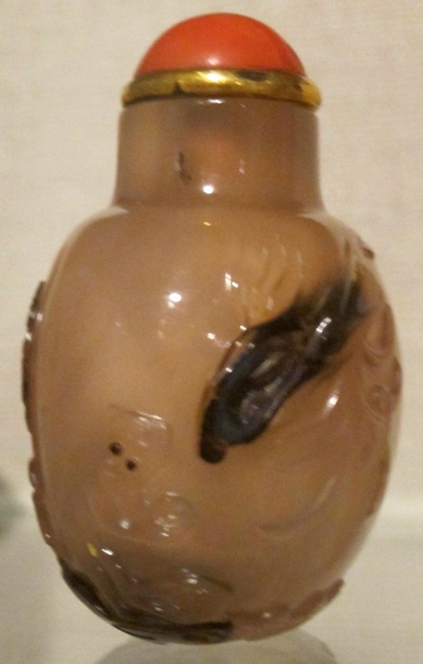 Chinese snuff bottle, 19th century, agate bottle with coral and brass stopper, Honolulu Museum of Art II