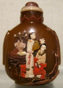 Chinese snuff bottle, late 19th century, glass, ivory, carnelian, soapstone and lacquer, Honolulu Museum of Art