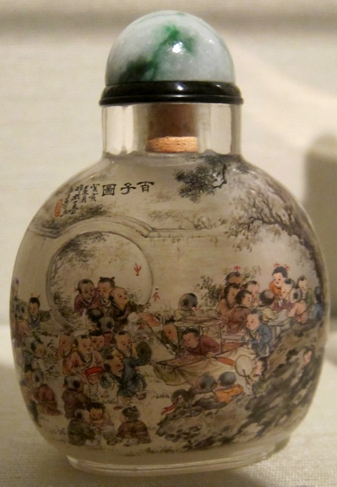 Chinese snuff bottle, 19th century, glass bottle with jadeite stopper, Honolulu Museum of Art II
