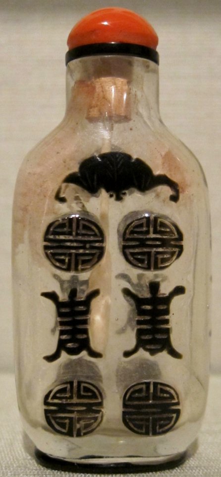 Chinese snuff bottle, 19th century, glass bottle with glass stopper, Honolulu Museum of Art