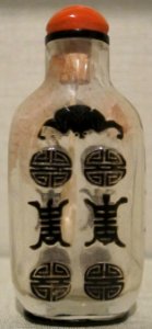 Chinese snuff bottle, 19th century, glass bottle with glass stopper, Honolulu Museum of Art