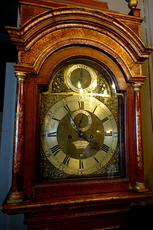 Chinoiserie tall clock by Philip Barnard, London, view 2 - Snowshill Manor - Gloucestershire, England - DSC09557