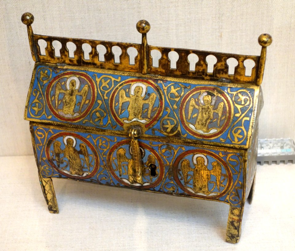 Chasse with Angel Medallions, Limoges, France, 13th century, gilt copper, champleve enamel, lent by Metropolitan Museum of Art - Chazen Museum of Art - DSC01928