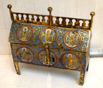Chasse with Angel Medallions, Limoges, France, 13th century, gilt copper, champleve enamel, lent by Metropolitan Museum of Art - Chazen Museum of Art - DSC01928