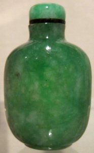 Chinese snuff bottle, c. 1900, jadeite bottle with jadeite stopper, Honolulu Museum of Art