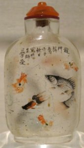 Chinese snuff bottle by Meng Zishou, dated 1912, painted glass bottle with carnelian stopper, --Honolulu Museum of Art--