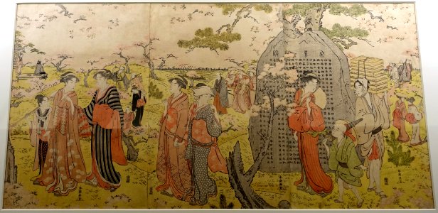 Cherry blossom viewing at Asukayama, by Katsukawa Shuncho, Edo period, 1700s AD, print - Ishikawa Prefectural Museum of Traditional Arts and Crafts - Kanazawa, Japan - DSC09585