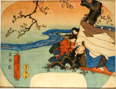 Cherry blossom viewing in the third month, from the Five Seasonal Festivals, by Utagawa Sadahide, Edo period, 1800s AD- Ishikawa Prefectural Museum of Traditional Arts and Crafts - Kanazawa, Japan - DSC09563