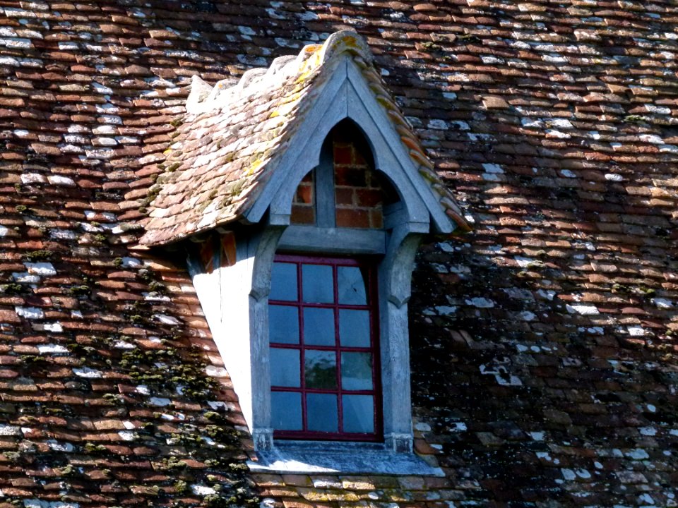 Chien assis - toit d'une ferme du château