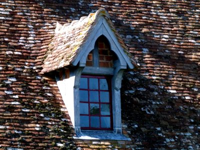 Chien assis - toit d'une ferme du château photo