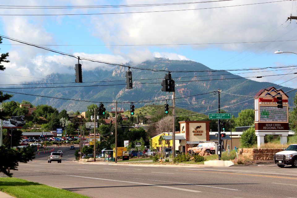 Cheyenne Mountain viewed from Colorado Springs, July 2016