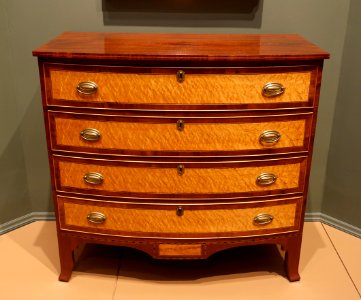Chest of drawers, Joseph Clark (1767-1851), Greenland NH, c. 1813, mahogany, birch, white pine, with mahogany, birch, white pine veneers - Currier Museum of Art - Manchester, NH - DSC07673