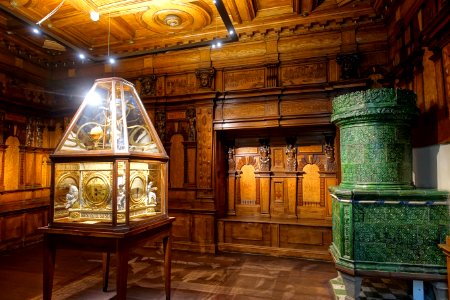 Chiavenna Room, from Casa Moro, Chiavenna, c. 1580, maple, ash, walnut, other woods - Hessisches Landesmuseum Darmstadt - Darmstadt, Germany - DSC00462