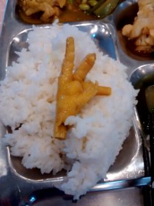 Chicken foot on rice photo
