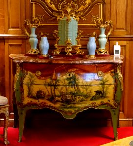Chest of drawers by Jean-Louis Grandjean, France, c. 1765-1770, with porcelain - Waddesdon Manor - Buckinghamshire, England - DSC07675