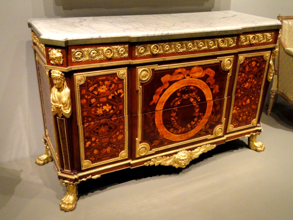 Chest of Drawers (Commode), 1770-1780, Jean-Henri Riesener, France, oak, mahogany, kingwood, purple heart and unidentified exotic woods, gilt bronze, marble - Art Institute of Chicago - DSC09797