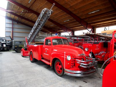 Chevrolet fire engine Aalborg Brandvaesen with 1957 Magirus ladder in Aalborg Forsvars- og Garnisonsmuseum, pic1