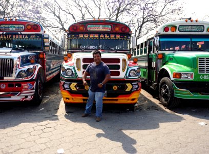 Chickenbus and driver in Antigua, Guatemala