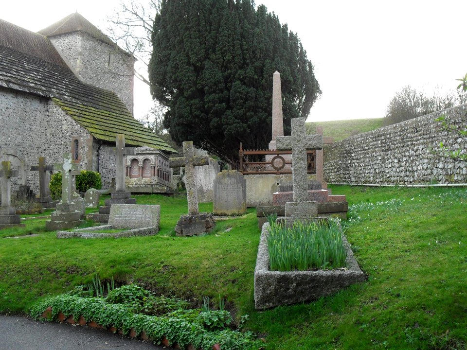 Churchyard at St Wulfran's Church, Ovingdean (February 2011) (General view towards West)