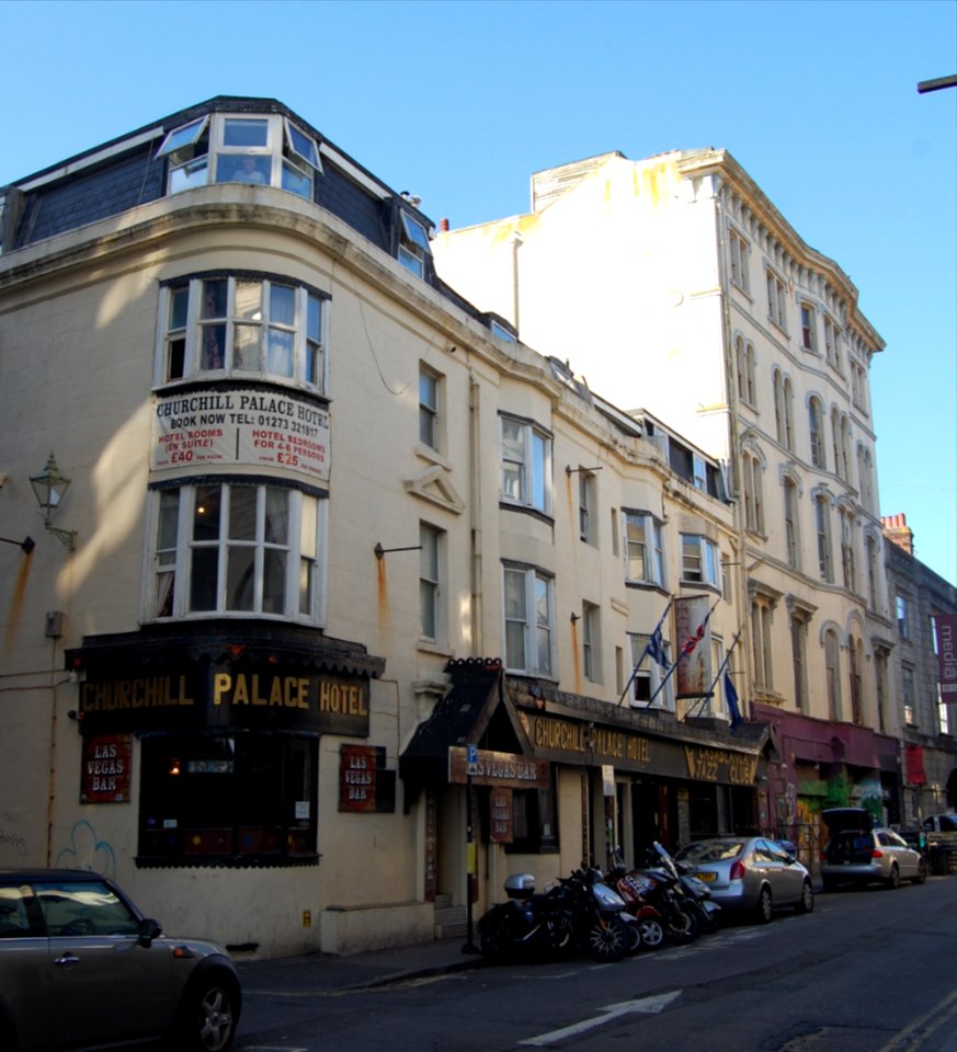 Churchill Palace Hotel and Casablanca Jazz Club, 2–5 Middle Street, The Lanes, Brighton (September 2018)