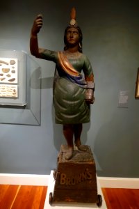 Cigar Store Indian from the H.C. Brown tobacco shop, maker unknown, c. mid 1800s, carved and painted wood - Cape Ann Museum - Gloucester, MA - DSC01071