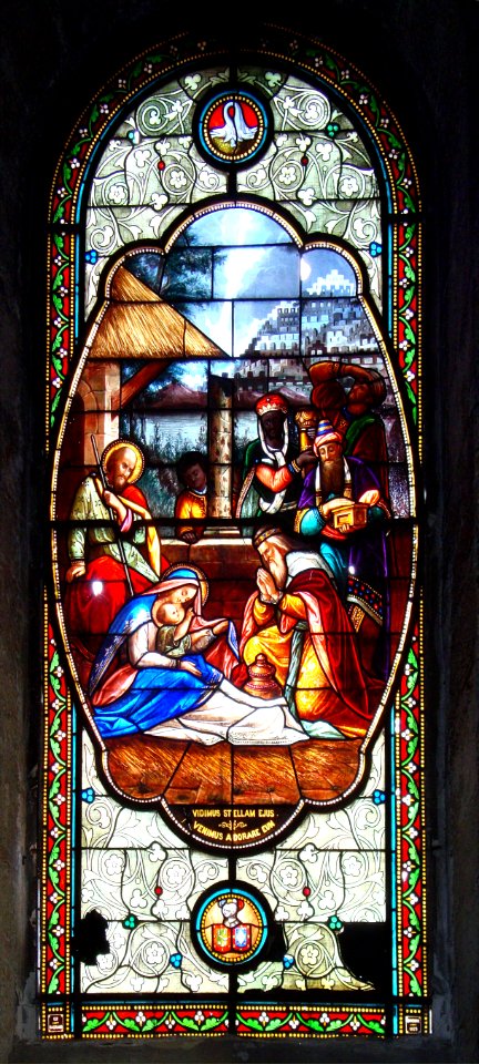 Ciboure (Pyr-Atl, Fr) St.Vincent, stained glass window The Adoration