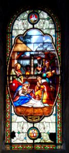 Ciboure (Pyr-Atl, Fr) St.Vincent, stained glass window The Adoration